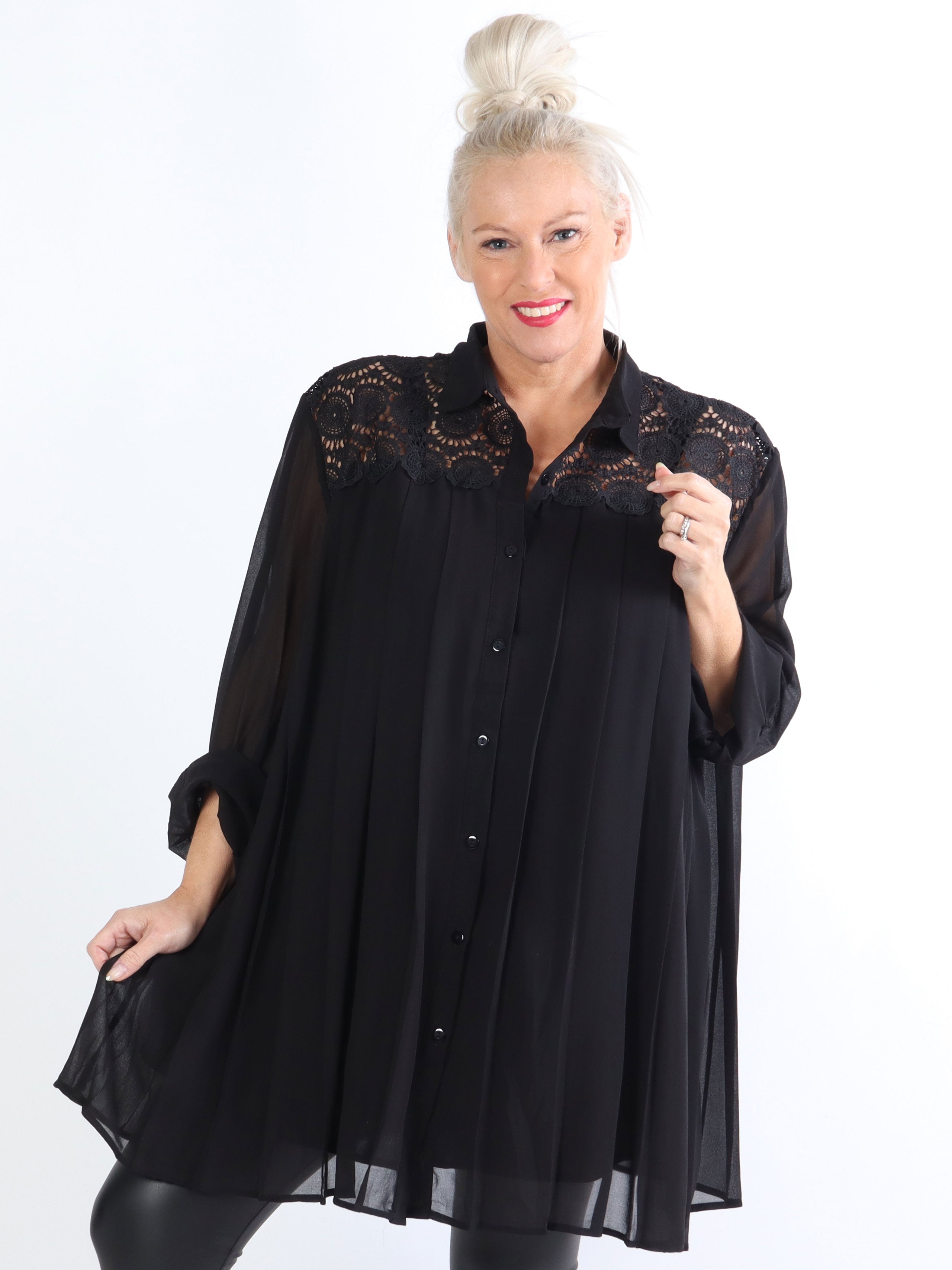 Veronika - Finast tunika med veck - Black